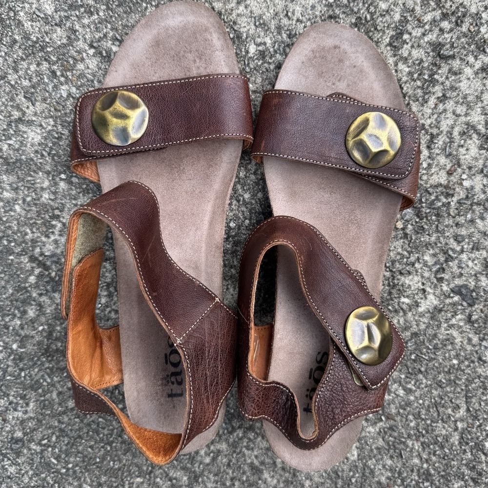 Taos Women's Carousel‎ 3 Tan Leather Wedge Sandals Size 41 US 10 Comfort Casual - Picture 11 of 13